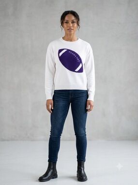 Ring Street Designs Knitted  White/Purple GAME DAY Football Sweater